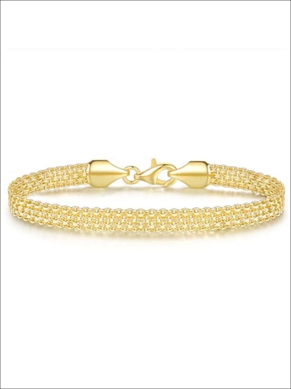 14K Gold Plated Mesh Link Bracelet for Women Men Non Tarnish Lobster Clasp 5.6mm